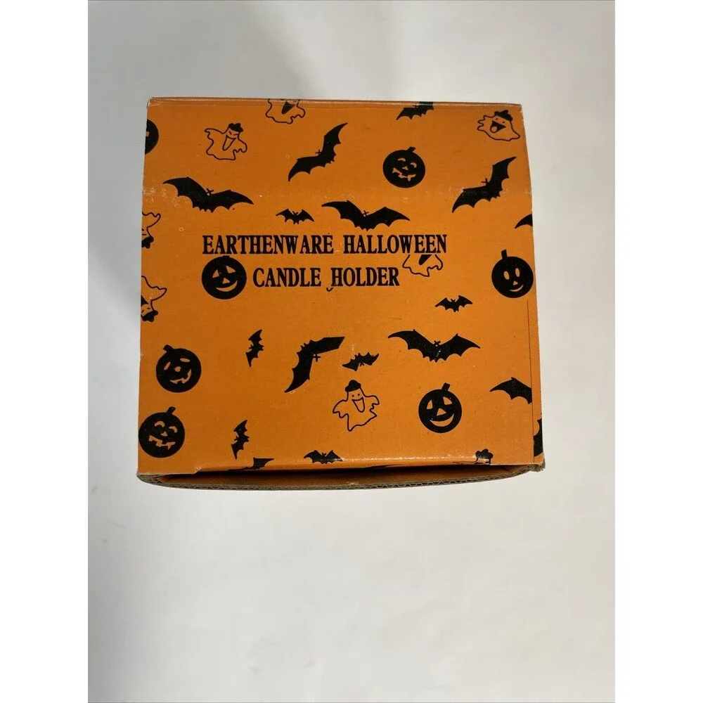 Ceramic Ghost Pumpkin VINTAGE Halloween Candle Holder Decor 7.5” UNUSED